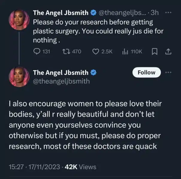 Bbnaija'S Angel Strongly Recommends That Women Do Their Research Before Getting Plastic Surgery, Yours Truly, News, May 3, 2024
