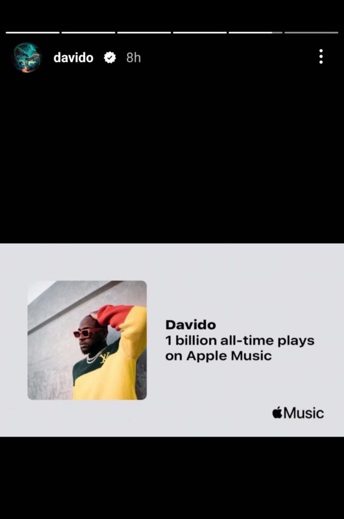 Davido Sets Personal Record; Lands Apple Music Milestone, Yours Truly, News, May 16, 2024