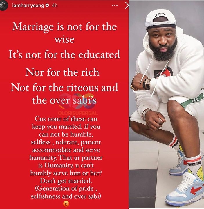 Harrysong Shares Opinion On Marriage Amidst Celebrity Divorces, Yours Truly, News, March 2, 2024