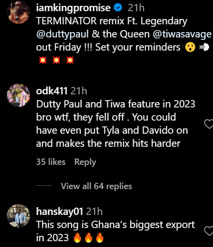 King Promise'S 'Terminator' Gets Remix With Sean Paul &Amp; Tiwa Savage, Yours Truly, News, March 2, 2024
