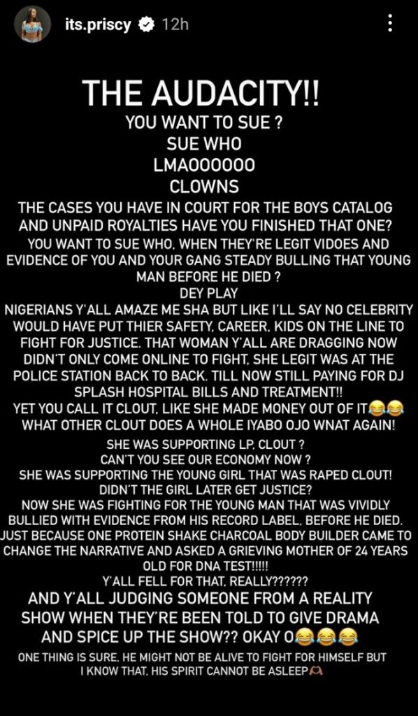 Priscilla Ojo Comes For Naira Marley In Fiery Social Media Response Following Lawsuit Feud Over N500 Million, Yours Truly, News, April 28, 2024