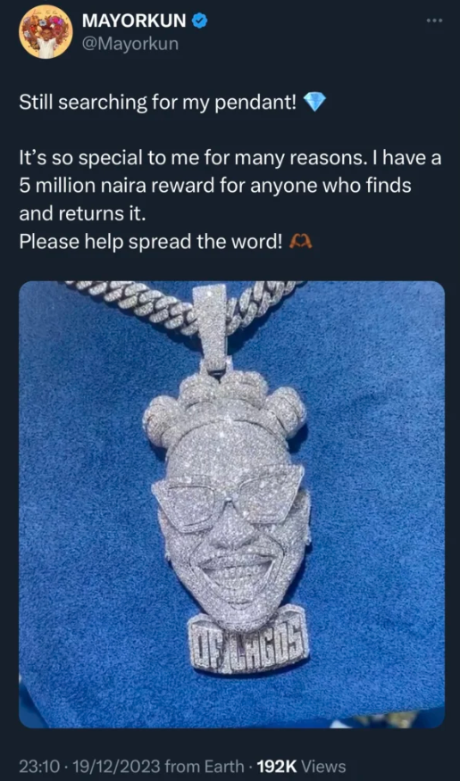 Mayorkun Throws Open A N5M Bounty Offer For Anyone Who Returns His Missing Jewelry, Yours Truly, News, May 13, 2024