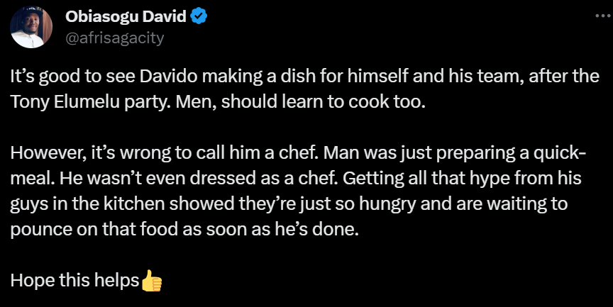 Davido Channels His Inner Chef For Crew After All-White Christmas Party, Yours Truly, News, May 7, 2024