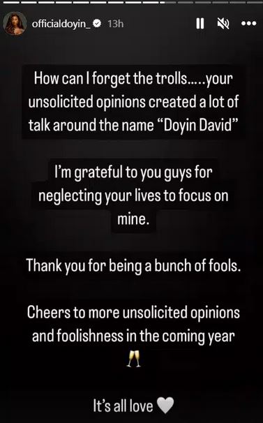 Bbn'S Doyin Slams Social Media Trolls In End-Of-Year Message, Yours Truly, News, May 14, 2024