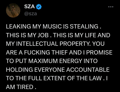 Sza Vows To Take Legal Action Against Whoever Leaked Her Songs, Yours Truly, News, April 27, 2024