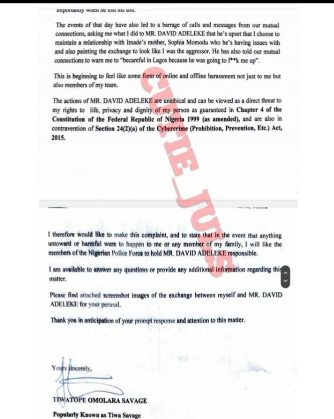 Tiwa Savage Files A Police Report Against Davido, Yours Truly, News, May 2, 2024