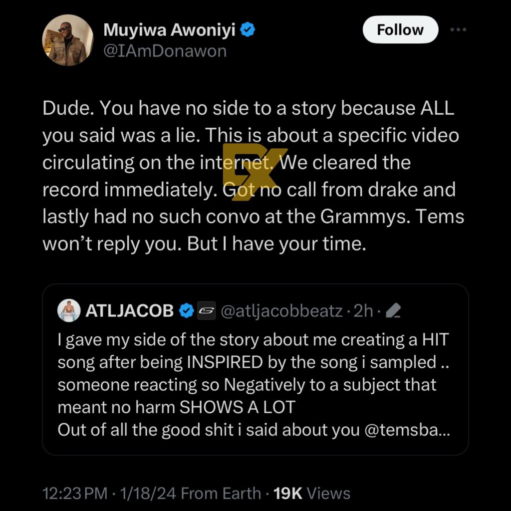 Tems' Manager And Atl Jacobs Have A Social Media Spat Following &Quot;Shocking&Quot; 'Wait For You' Claims By The Producer, Yours Truly, News, May 18, 2024
