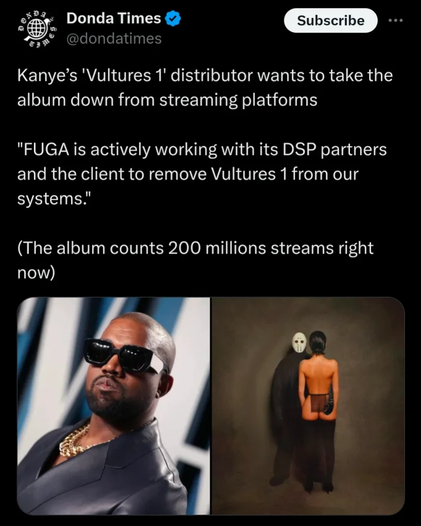 Distributor Fuga To Remove Kanye West And Ty Dolla’s New Album From Dsps &Amp; Streaming Services, Yours Truly, News, May 3, 2024