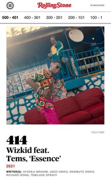 &Quot;Essence&Quot; By Wizkid And Tems Makes It To Rolling Stone'S 500 Greatest Songs, Yours Truly, News, May 15, 2024