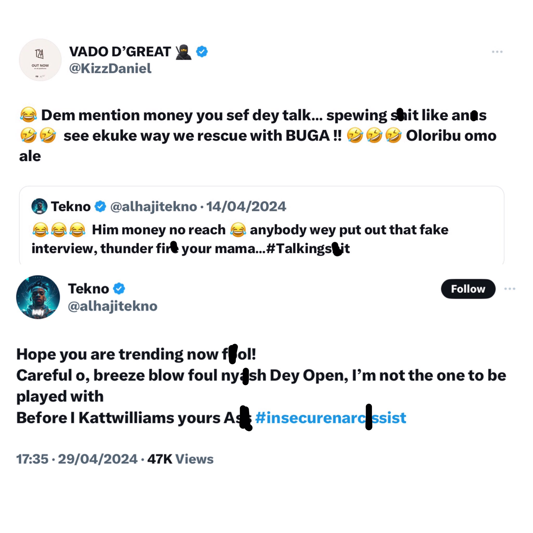 Tekno Roasts Kizz Daniel In Response To His Derogatory Comment Over Their Joint Record, &Quot;Buga&Quot;, Yours Truly, News, May 20, 2024